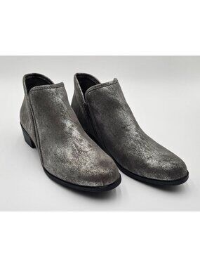 So Womens Meme Pewter Faux Suede Booties W/ Side Zip & Low Heel 10 Casual Style